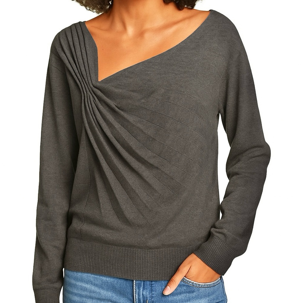 Brochu Walker Atlas Pleated Asymmetric Knit Sweater Top Gray Women's Small